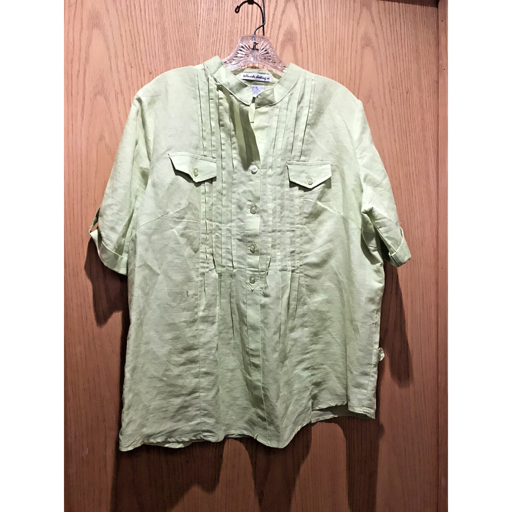 Woman's Telluride clothing company linen and cotton green button shirt size XL